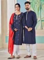 Pure Viscose Blue Festival Wear Embroidery Work Readymade Combo Set